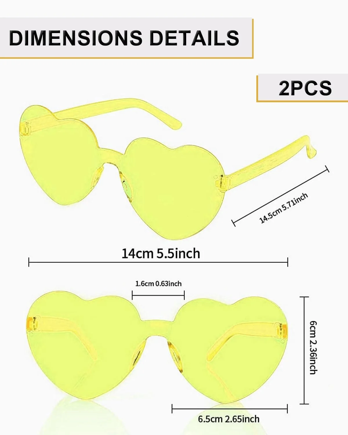 Солнцезащитные очки Сердцевидные BARRU 2 шт Multicolor Без оправы Форма Сердце, фото №2