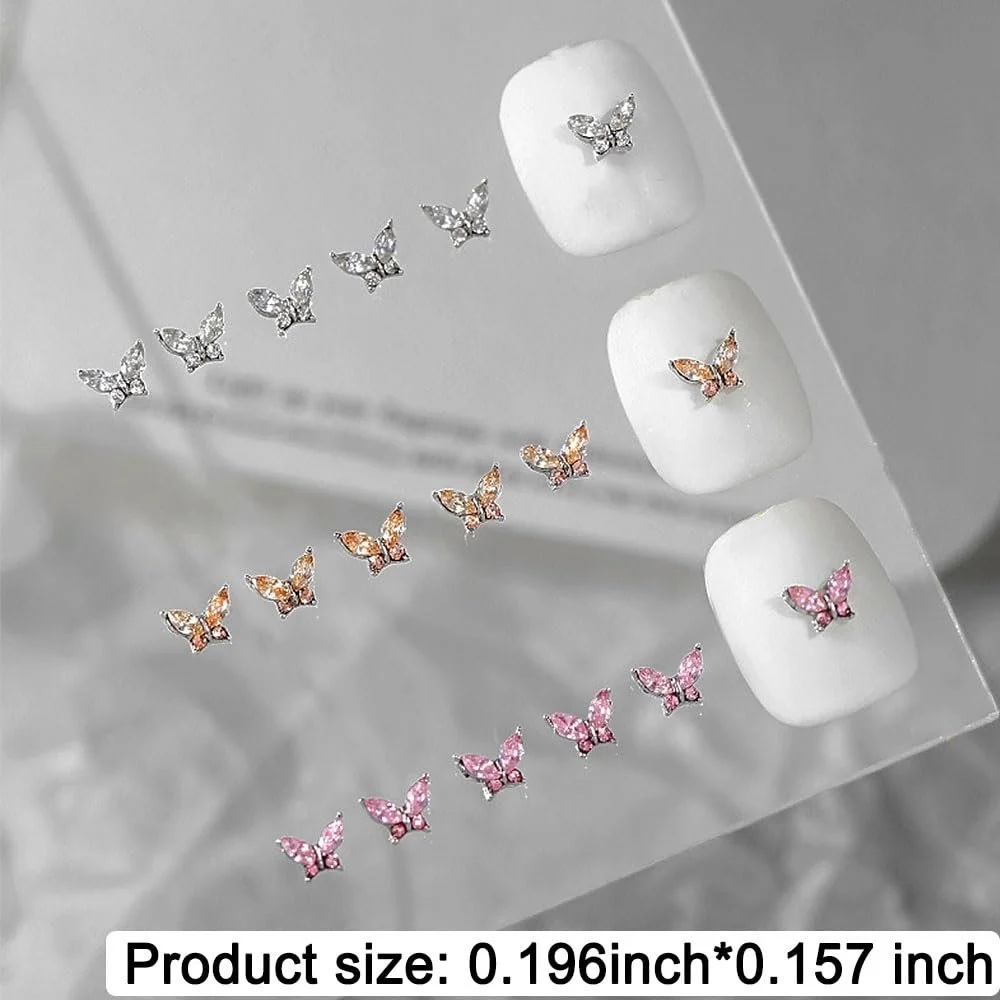 Украшения для ногтей Бабочки Zircon Mini Y2K Белый Шампань Розовый Кристалл, фото №5