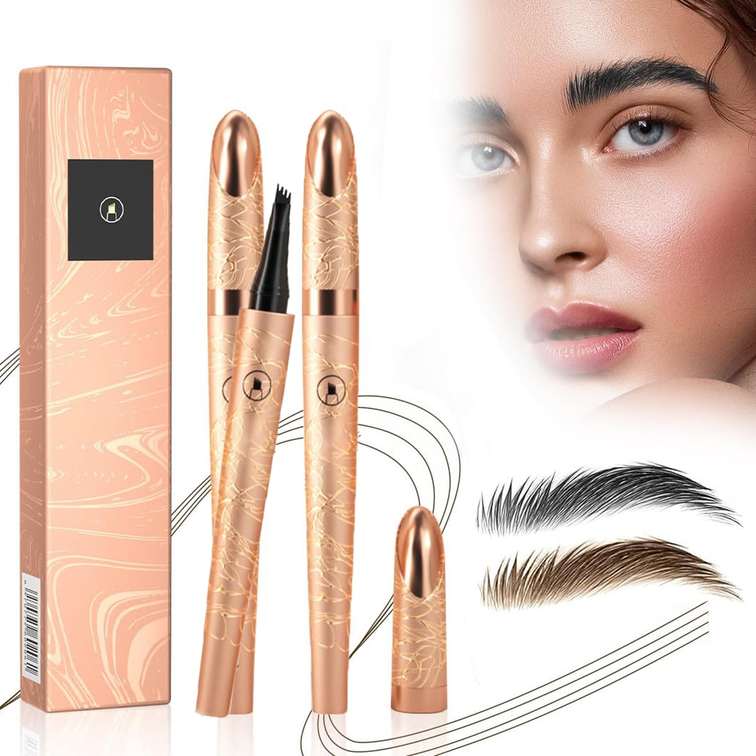 Олівець для брів Magic 3D Microblading Waterproof 4 Tips (Dark Brown + Black), фото №1