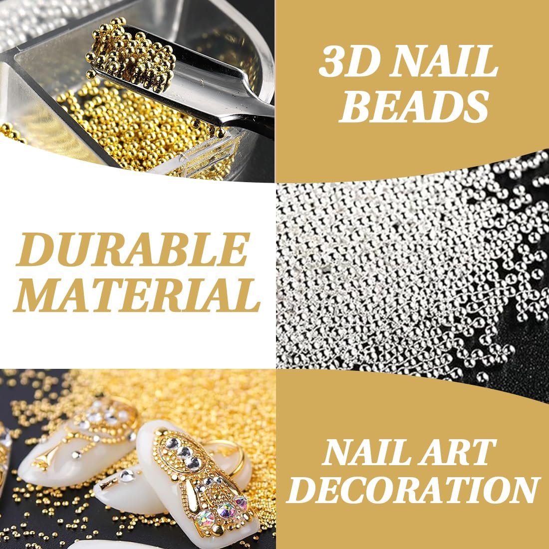 Микробисер для дизайна ногтей, Мини-икра для ногтей, Микро-бисер, украшения для ногтей Золотой (Золотой, Серебряный), фото №4