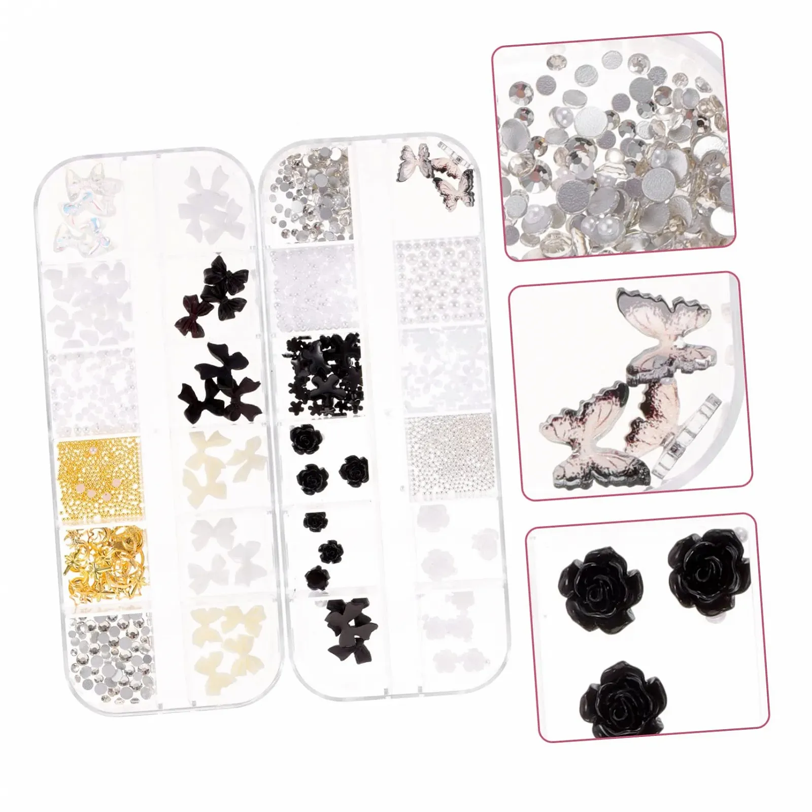 Украшения для ногтей PLAFOPE 2 коробки Черные бриллианты для ногтей Аксессуары для маникюра Ювелирные изделия для ногтей Стразы для ногтей для украшения ногтей 3D Подвески для ногтей DIY, фото №2