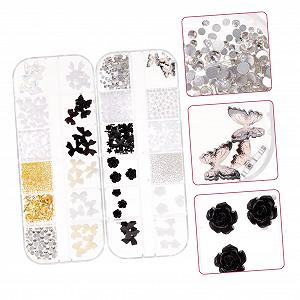 Украшения для ногтей PLAFOPE 2 коробки Черные бриллианты для ногтей Аксессуары для маникюра Ювелирные изделия для ногтей Стразы для ногтей для украшения ногтей 3D Подвески для ногтей DIY synthetic.ua - Фото 1