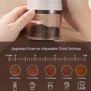 Кавомолка електрична One-Touch Automatic з 38 швидкостями помелу, USB-перезаряджувана, зі знімною камерою, чорна synthetic.ua - Фото 1