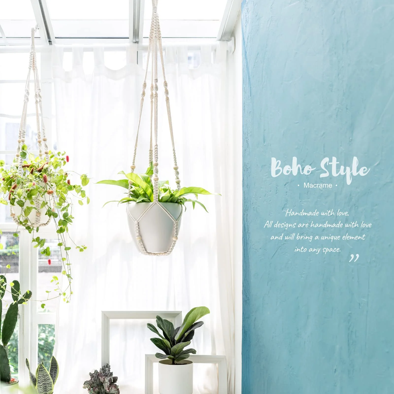 Підвіс для рослин Mkono Macrame 43 дюйми Set of 2 Ivory, фото №3 Підвіс для рослин Mkono Macrame 43 дюйми Set of 2 Ivory, фото №3