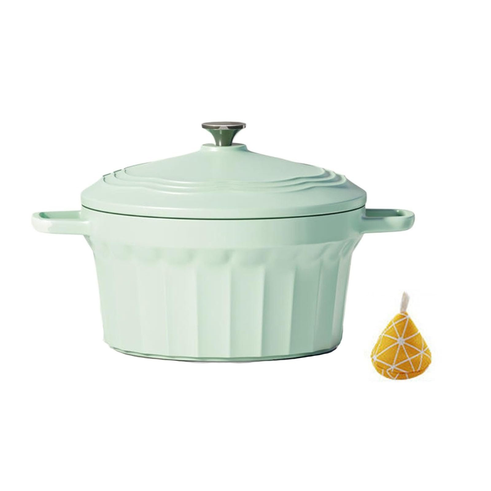 Жаровня Dutch Oven Чавунна емальована Антипригарна З кришкою Зелена 20 см, фото №1