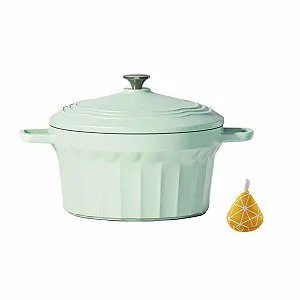 Жаровня Dutch Oven Чугунная эмалированная Антипригарная С крышкой Зеленая 20 см - Фото 1