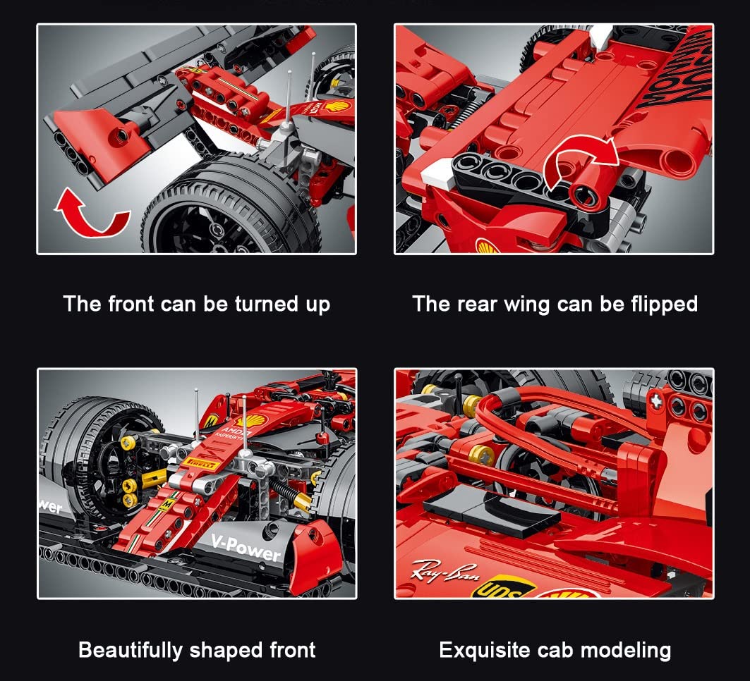 Технік Car для Ferrari SF90 з набором двигуна, 1:10 Великий автомобільний набір Формули 1, 1200 деталей MOC блочних елементів, сумісний з Ferrari SF90 F1 Technology, фото №3