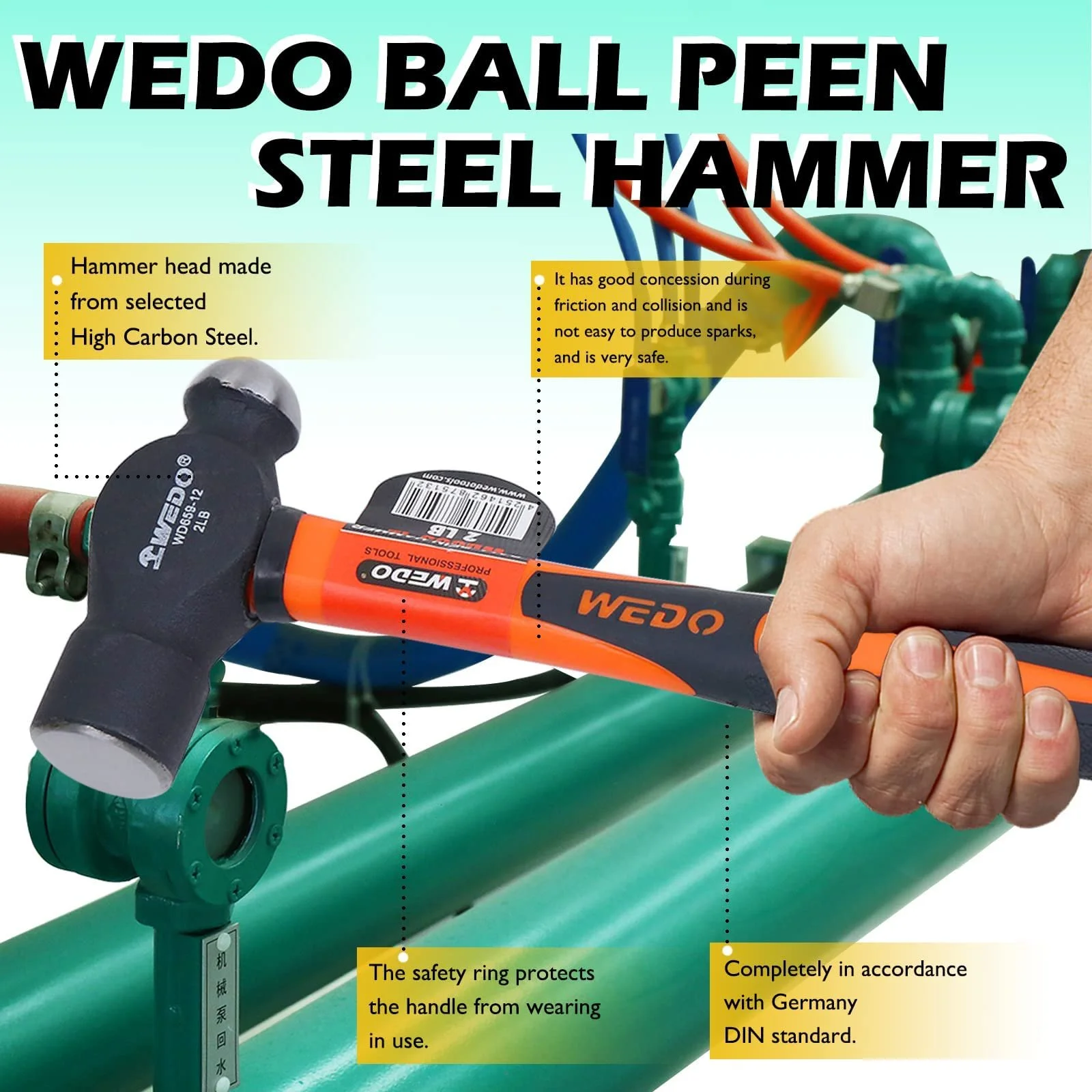 Молоток инженерный WEDO Ball Hammer 1125 g Carbon Steel 340 mm, фото №5