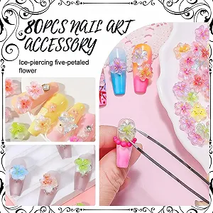 Прикраса для нігтів Квіти 3D 60 шт Різнокольорові synthetic.ua - Фото 1