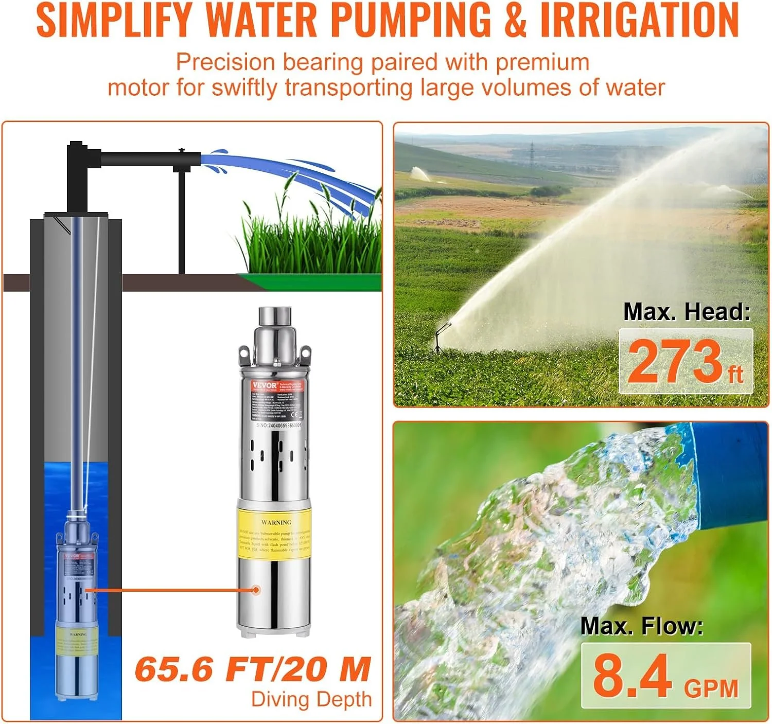 Сонячний водяний насос VEVOR ‎3BDPC3.0-50-D48-400 / 370 Вт /Silver, фото №8