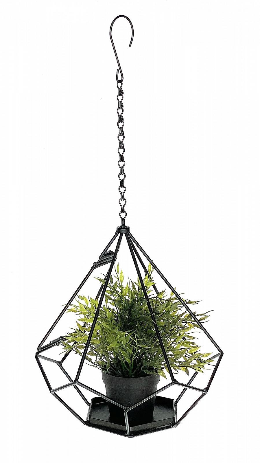 Підвісний кошик для рослин DanDiBo 96075 S 64 см Металевий Шестигранний Чорний, фото №7