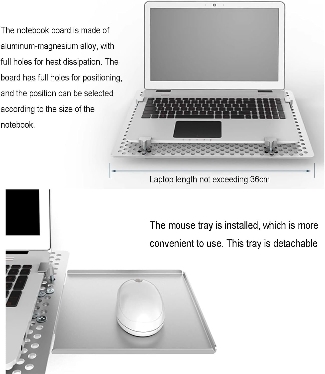 Настенное крепление для ноутбука складное с регулируемым кронштейном и подставкой для мыши. Полностью подвижная конструкция для улучшенного рассеивания тепла. Поддерживает до 8 кг, фото №4