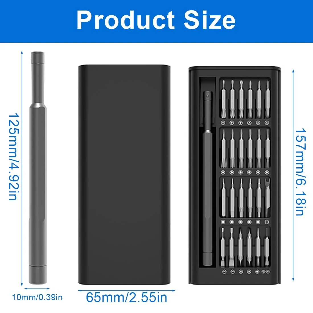 Набір прецизійних викруток 25-в-1 з 24 бітами магнітний синій для електроніки та окулярів, фото №2