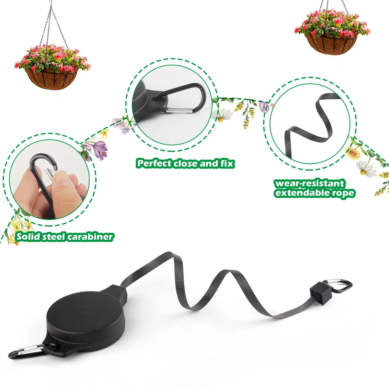 Держатели для растений Набор 3 шт. Выдвижные регулируемые крючки для подвесных корзин 80 см Чёрный, фото №5