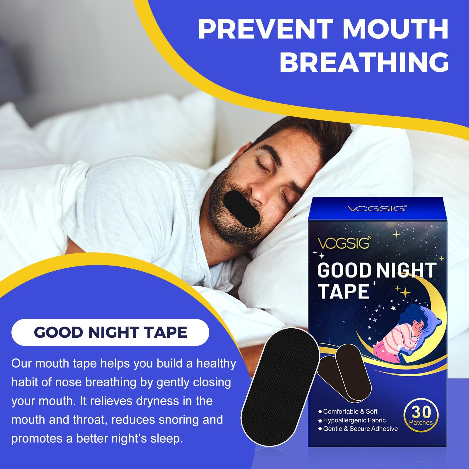 Смужка для рота для сну Гіпоалергенний засіб від хропіння для чоловіків і жінок, фото №5