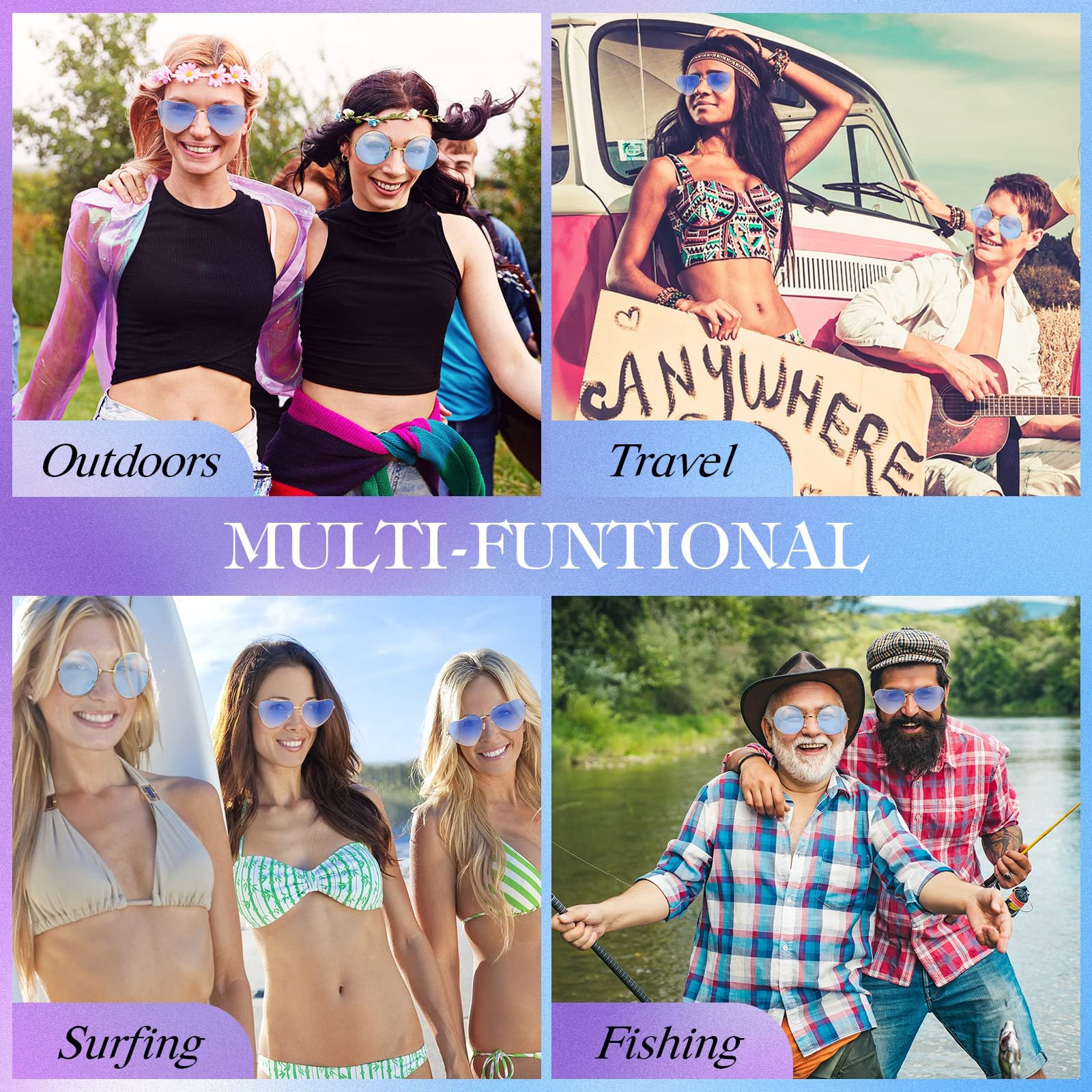 Солнцезащитные очки Hippie Fiada, 2 пары, ретро, ​​для женщин и мужчин, для вечеринок и фестивалей, фото №6