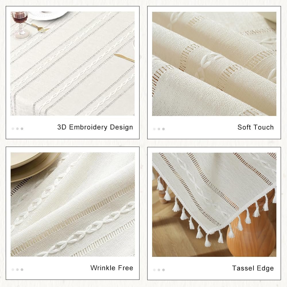 Скатертина Pahajim Прямокутна Cotton Linen 140 x 240 см Stripes Біла, фото №2