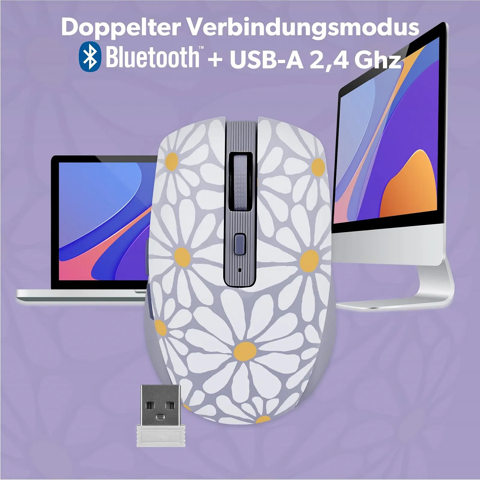 Мышь Беспроводная T'nB Bluetooth и USB-A, Перезаряжаемая, 1600 DPI, 6 Кнопок, Модель: Flower, фото №4