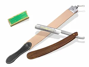 Набор для бритья Solingen Extra Robust Leather Razor Gold Etched 5.8" + паста - Фото 1