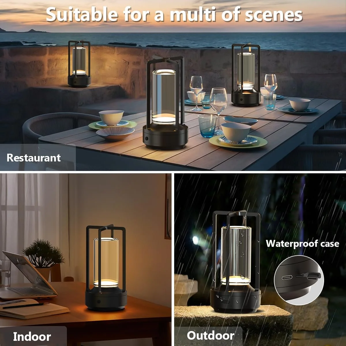 Настільна світлодіодна лампа Hapfish Бездротова Акумуляторна 3000 мАг USB Алюмінієва Водонепроникна Регульована, фото №5