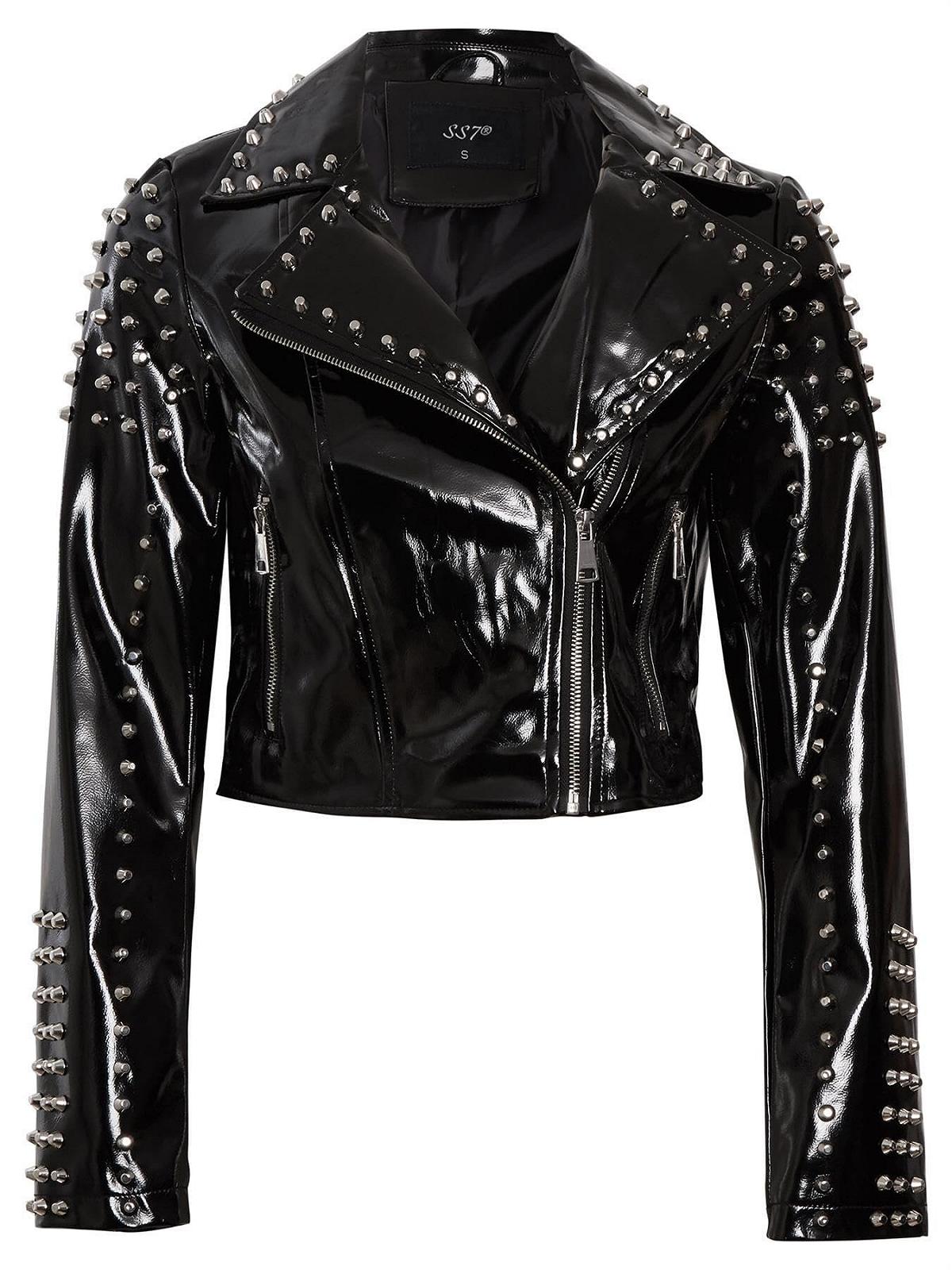 Куртка Biker Женская SS7 из искусственной лакированной виниловой кожи с заклепками, фото №1