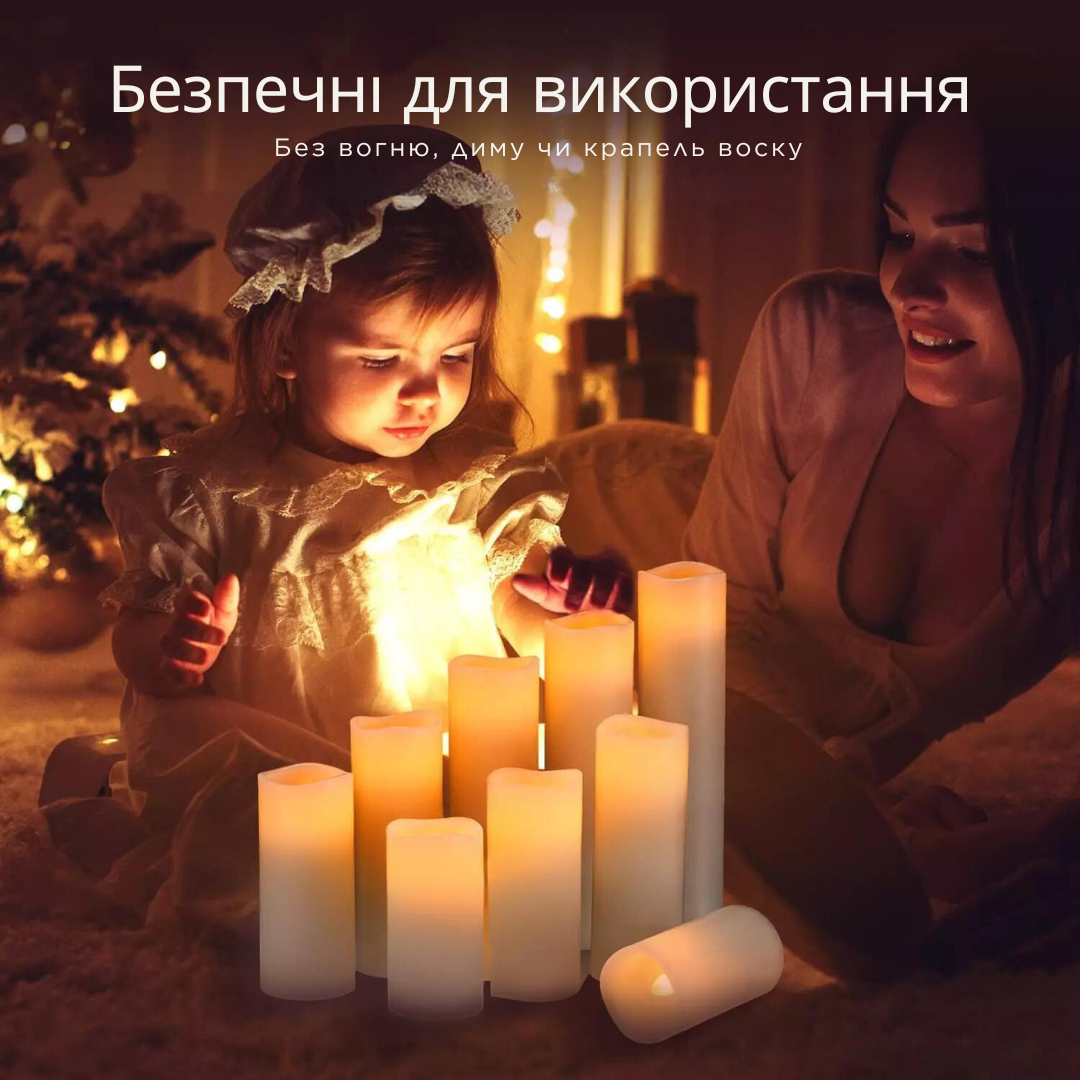 Набор светодиодных свечей 9 шт Niki Light лед светильник свеча на батарейках разных размеров с пультом управл, фото №6