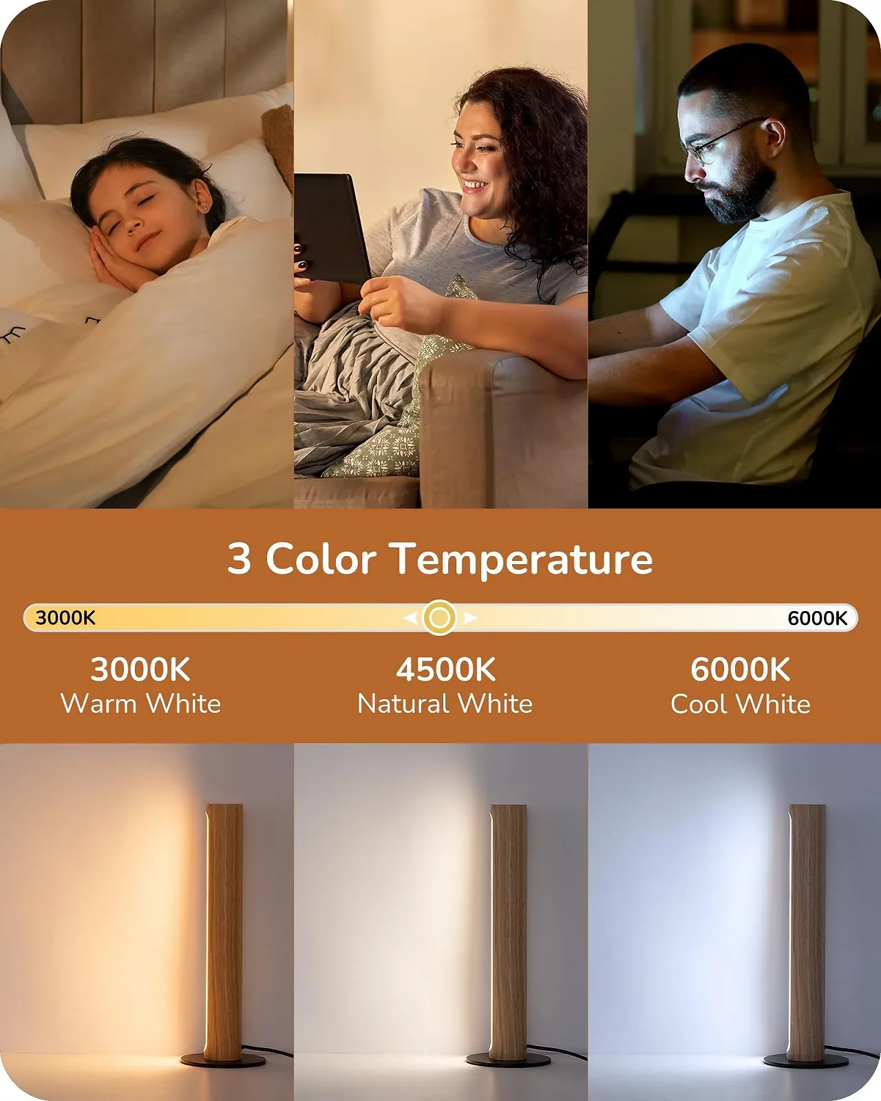 Настільна лампа EDISHINE LED дерев'яна сенсорна з функцією пам'яті димована, фото №3