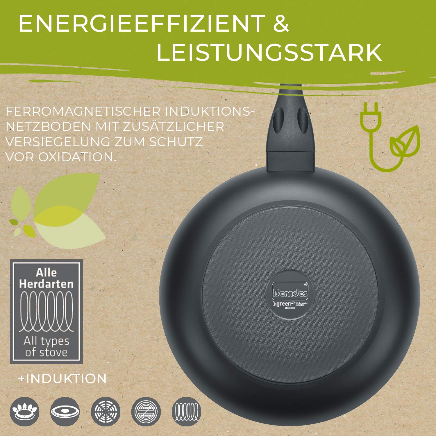 Сковорідка Berndes b.green Aluminium Recycled Induction 28 см з 100% перероблених банок з-під напоїв Чорна, фото №3