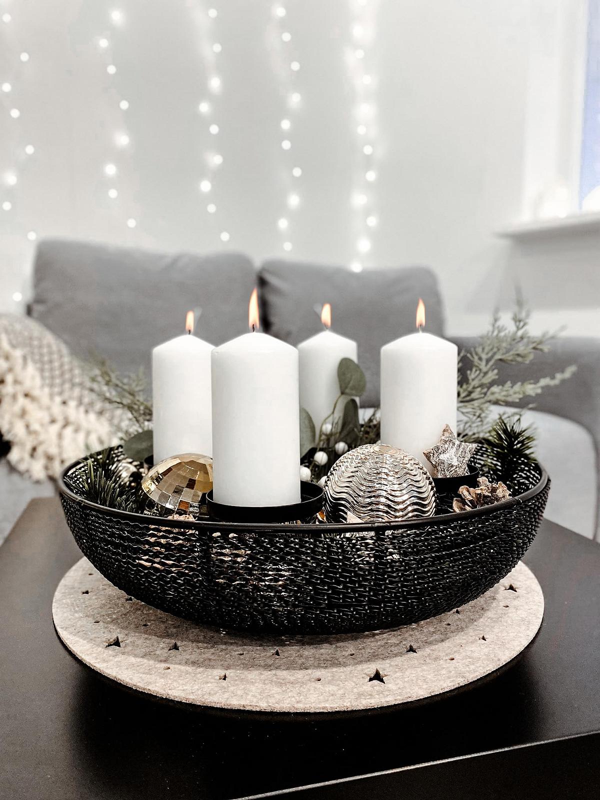 Підсвічник Коболо Декоративна Миска Адвентський Вінець Металева Чорний для 4 свічок 38 см, фото №3