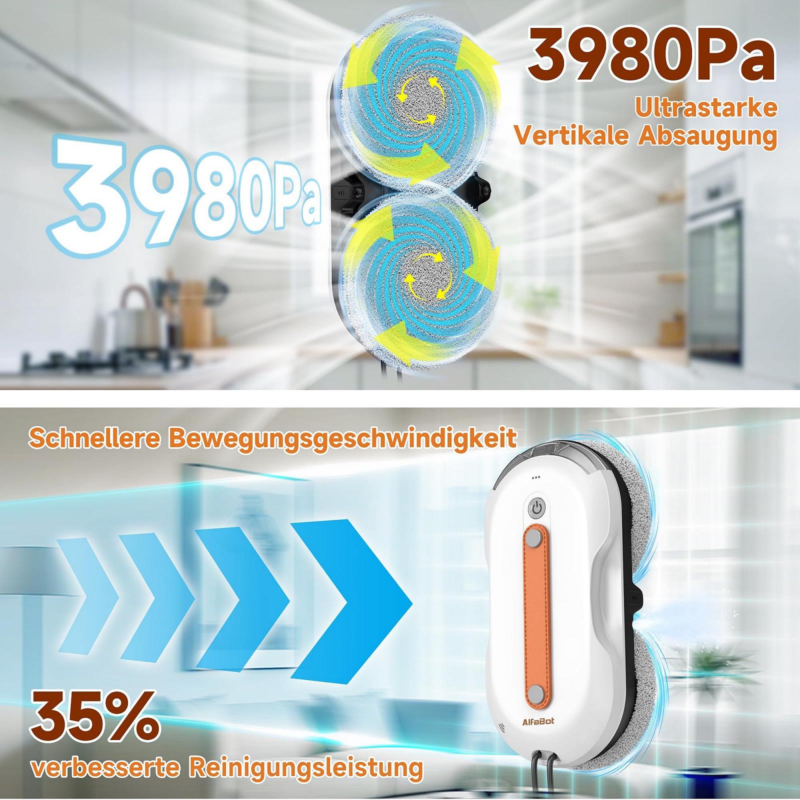 Робот для мойки окон AlfaBot X7 Pro, интеллектуальный, двусторонний, функция распыления, большой резервуар для воды, для стекла, плитки и гладких поверхностей, фото №6