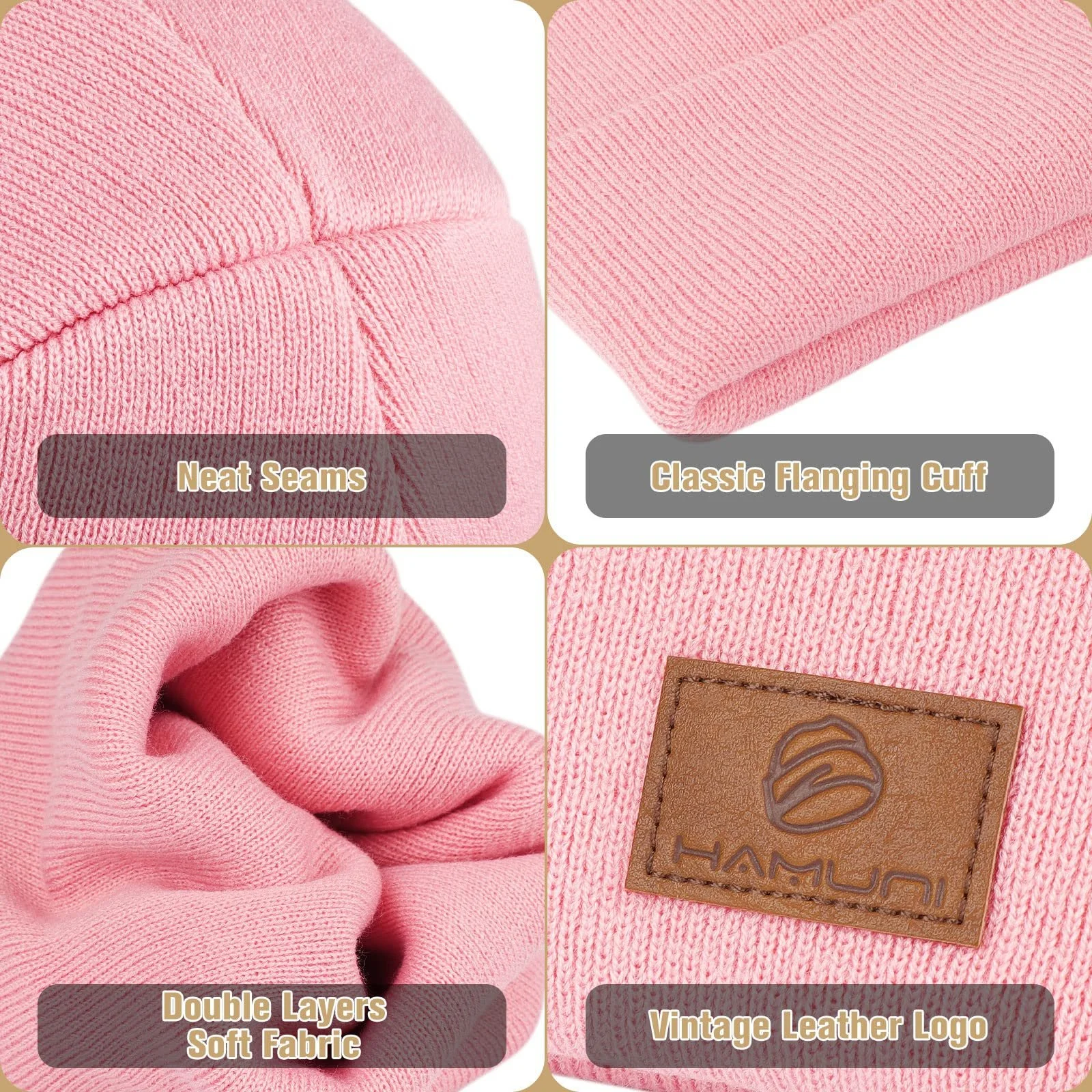 Шапка-бини HAMUNI Классическая Зимняя Комфортная Дышащая Мягкая Акриловая Вязаная Винтажная Однотонная с отворотом Унисекс, фото №3 Шапка-бини HAMUNI Классическая Зимняя Комфортная Дышащая Мягкая Акриловая Вязаная Винтажная Однотонная с отворотом Унисекс, фото №3