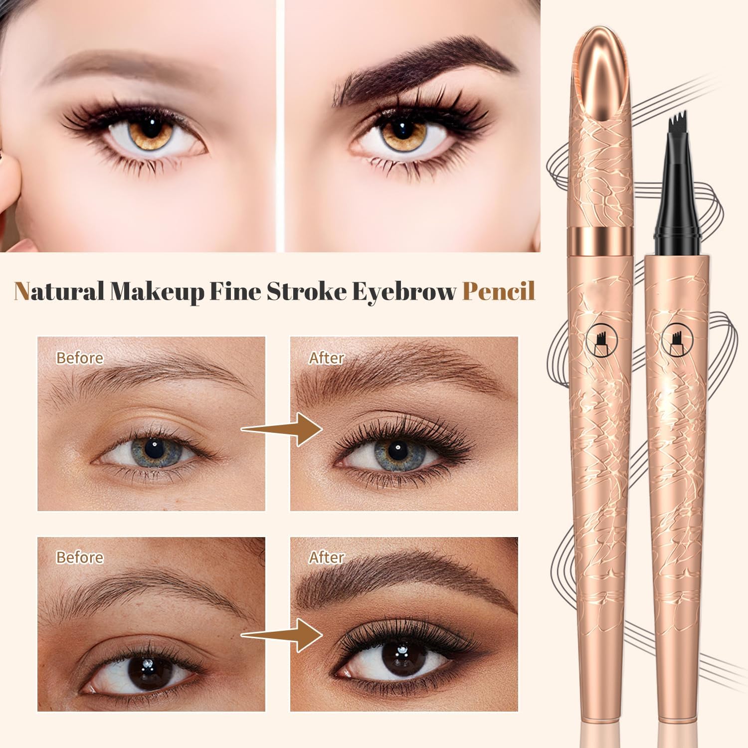 Олівець для брів Magic 3D Microblading Waterproof 4 Tips (Dark Brown + Black), фото №7