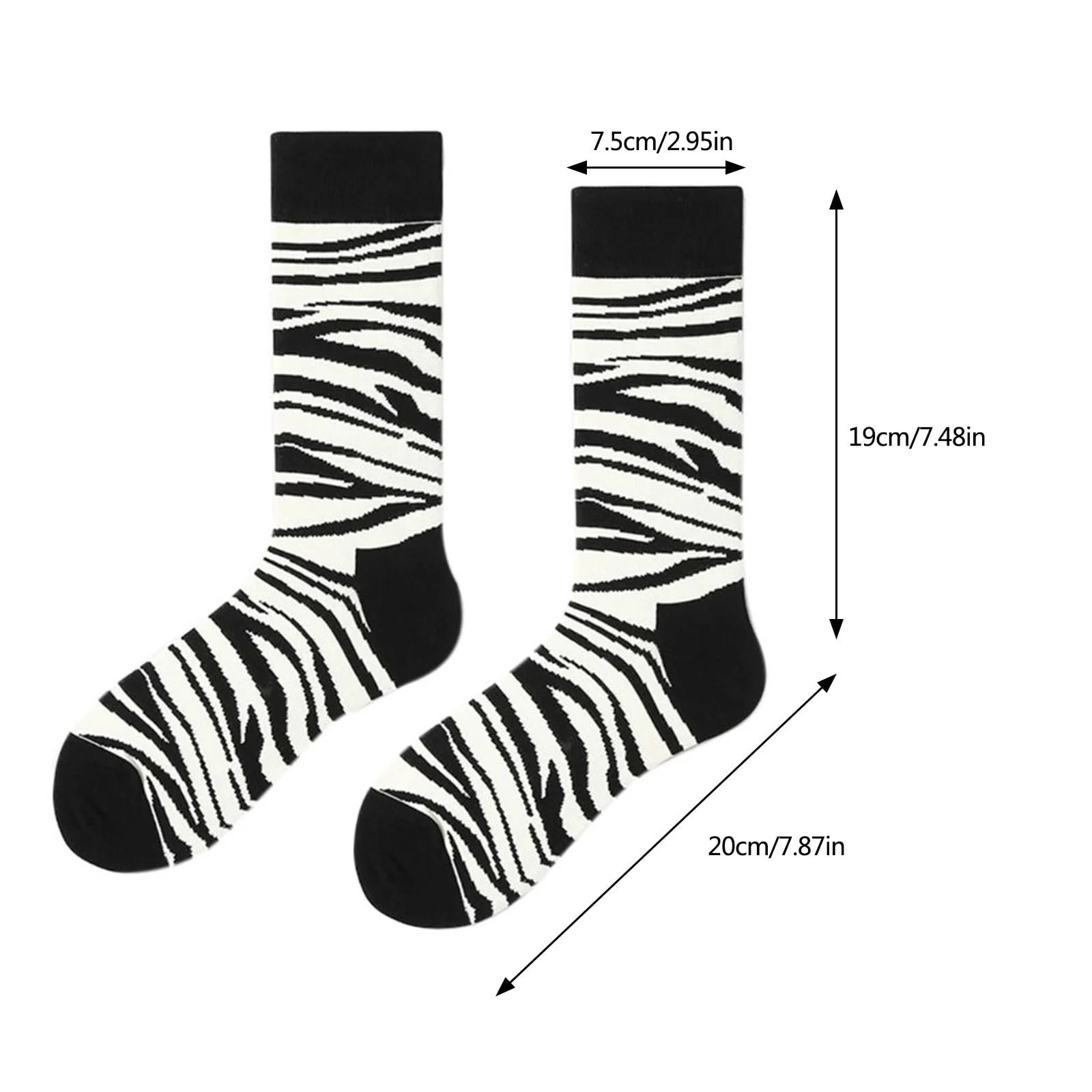 Носки Hip Hop Street Funny Crew Черно-белые полоски с принтом животных, фото №7