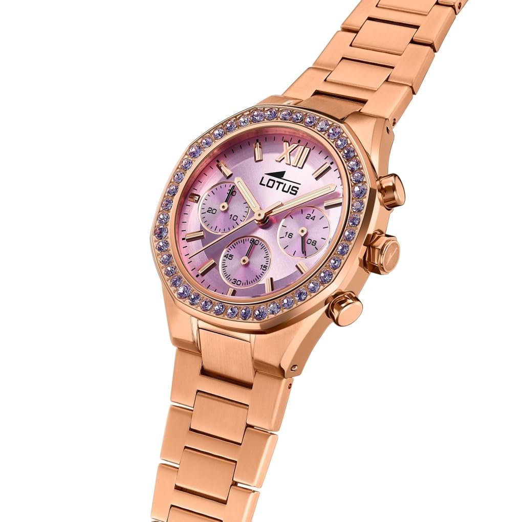 Женские часы Lotus 18874/1 из нержавеющей стали, розовое золото, фиолетовые стеклянные камни, 38 мм, водостойкость 5 бар, розовое золото, фиолетовый, браслет, фото №2 Женские часы Lotus 18874/1 из нержавеющей стали, розовое золото, фиолетовые стеклянные камни, 38 мм, водостойкость 5 бар, розовое золото, фиолетовый, браслет, фото №2