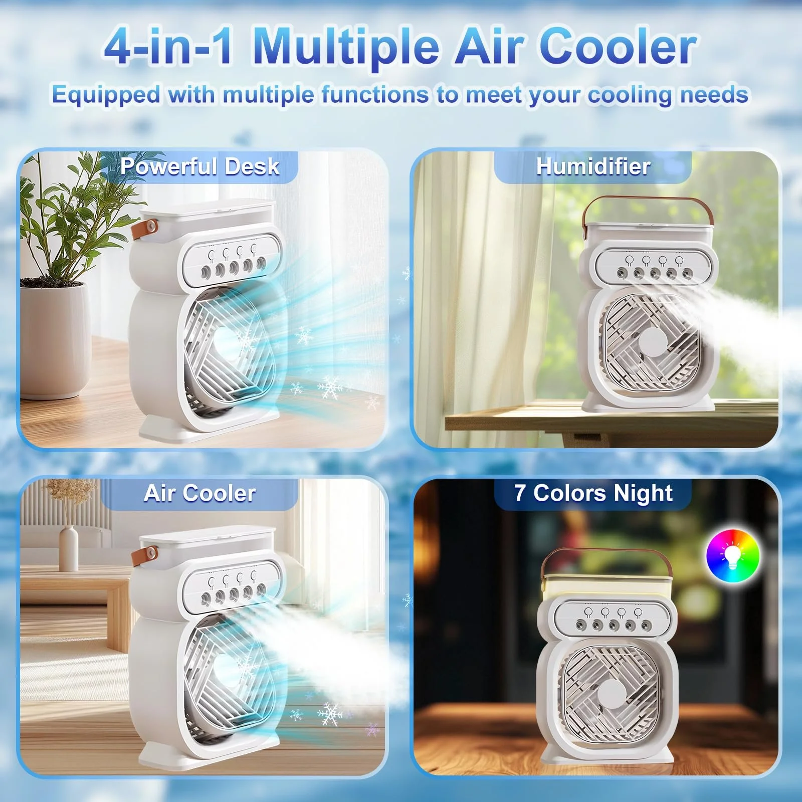 Мобильный охладитель воздуха Anluomania Мини-кондиционер 450 мл 3 скорости 7 цветов таймер USB, фото №2