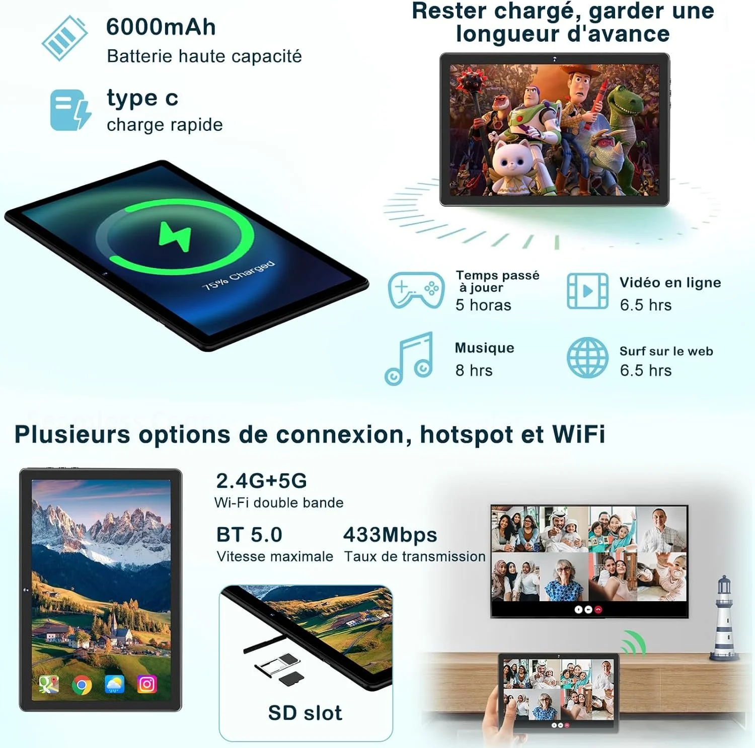 Планшет 10.1" Jusyea J5 6+6/128Gb 8 ядер Android 13 6000 mAh Чорний, фото №6