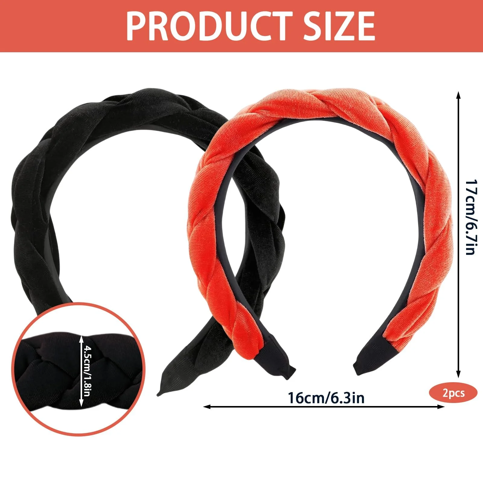 Обруч для волос Бархатный Черный, Оранжевый, фото №2