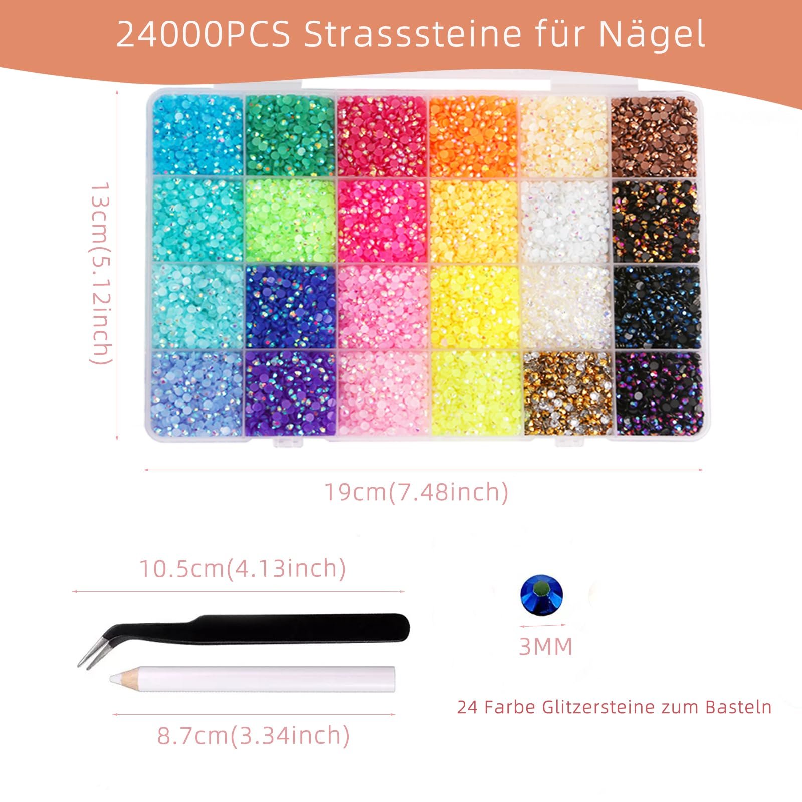 Стрази для нігтів круглі 3 мм, 24 кольори, набір 24000 штук, фото №5 Стрази для нігтів круглі 3 мм, 24 кольори, набір 24000 штук, фото №5