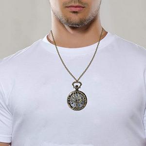 Карманные часы JewelryWe Ретро Самолет/Сова/Старик индеец/Крест Бронзовый synthetic.ua - Фото 1