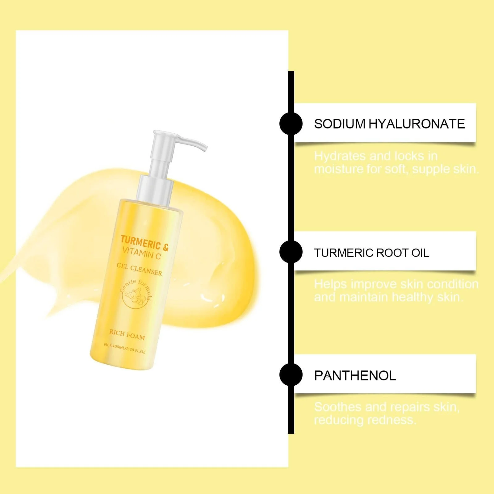 Гель для умывания Куркума и Витамин C, гель для лица с куркумой для сияющей кожи, натуральное отшелушивание против старения, средство для умывания лица, глубокое очищение, отшелушивание и сужение пор для всех типов кожи, фото №2