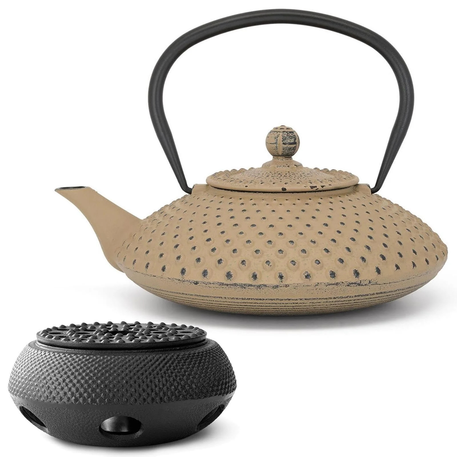 Чайник-заварник Bredemeijer Чавунний Набір Flat Asia Чавунний глечик, індукційний, пісочний колір з підігрівачем та фільтром для чаю, 1,25 літра, фото №1