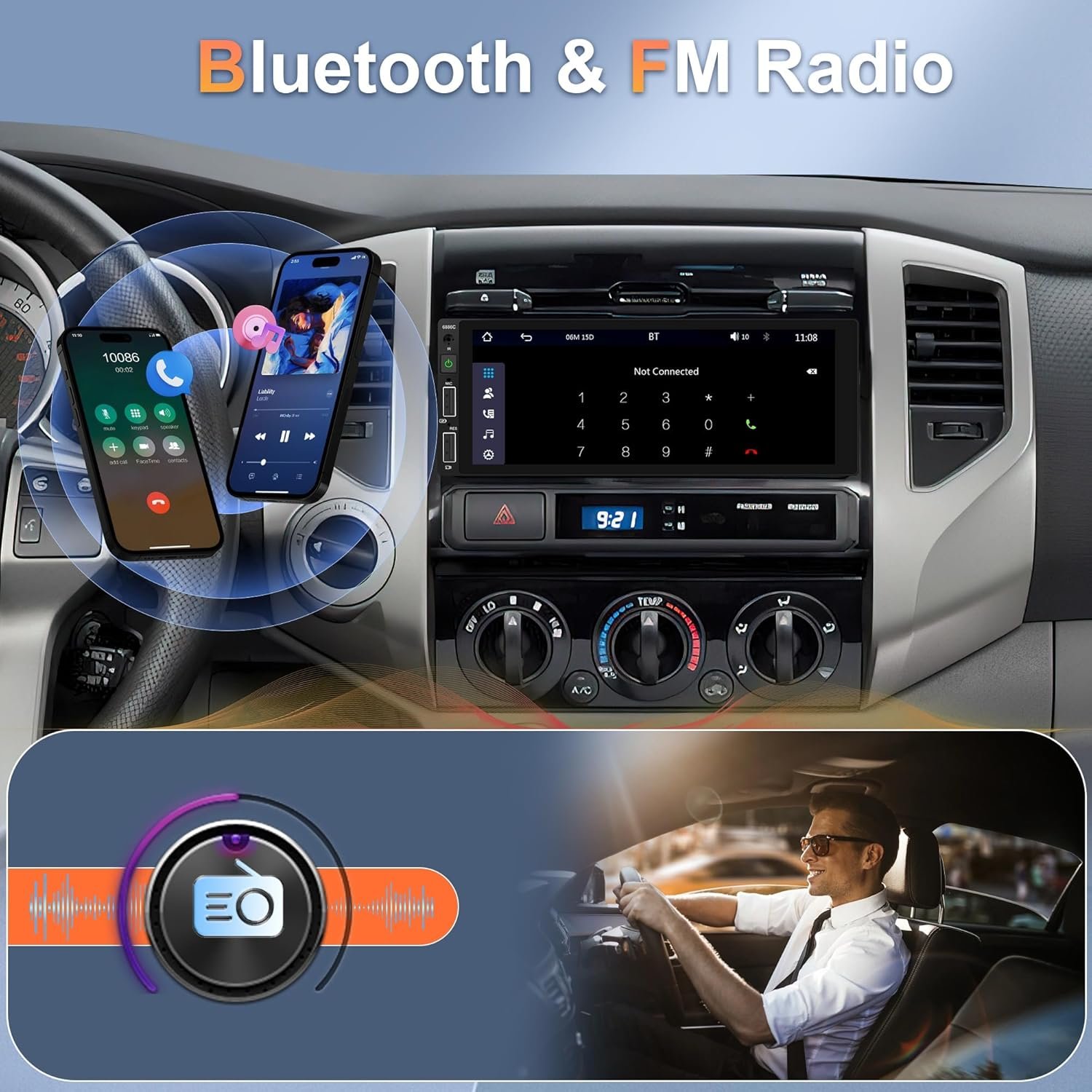 Автомагнітола PODOFO 6886C / 6.86" / Сенсорна / Wince / Apple CarPlay / Android Auto / Bluetooth / USB / AUX / 1DIN, фото №3