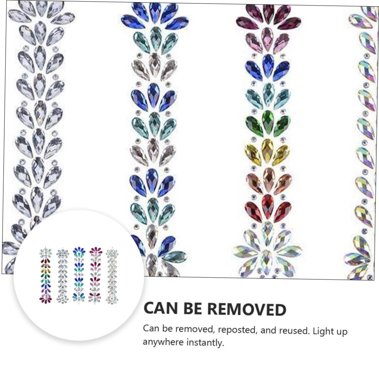 Наклейки Стразы для Лица FOMIYES 5 шт Блестки Белый, Голубой и Радужный, фото №4