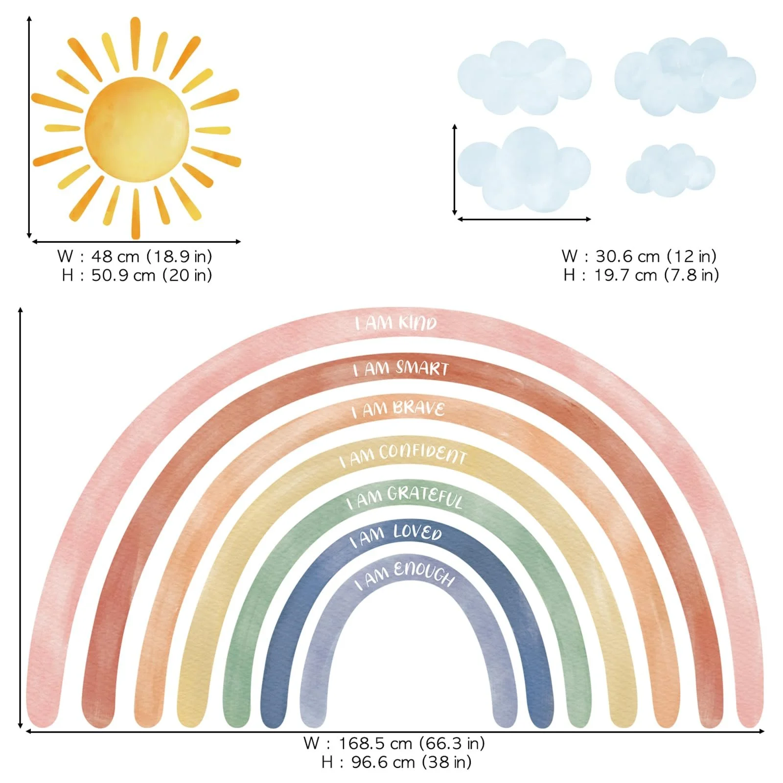 Наклейка на стену DECOWALL FH4-2432 Акварельная радуга и цитаты Большая Разноцветная, фото №7