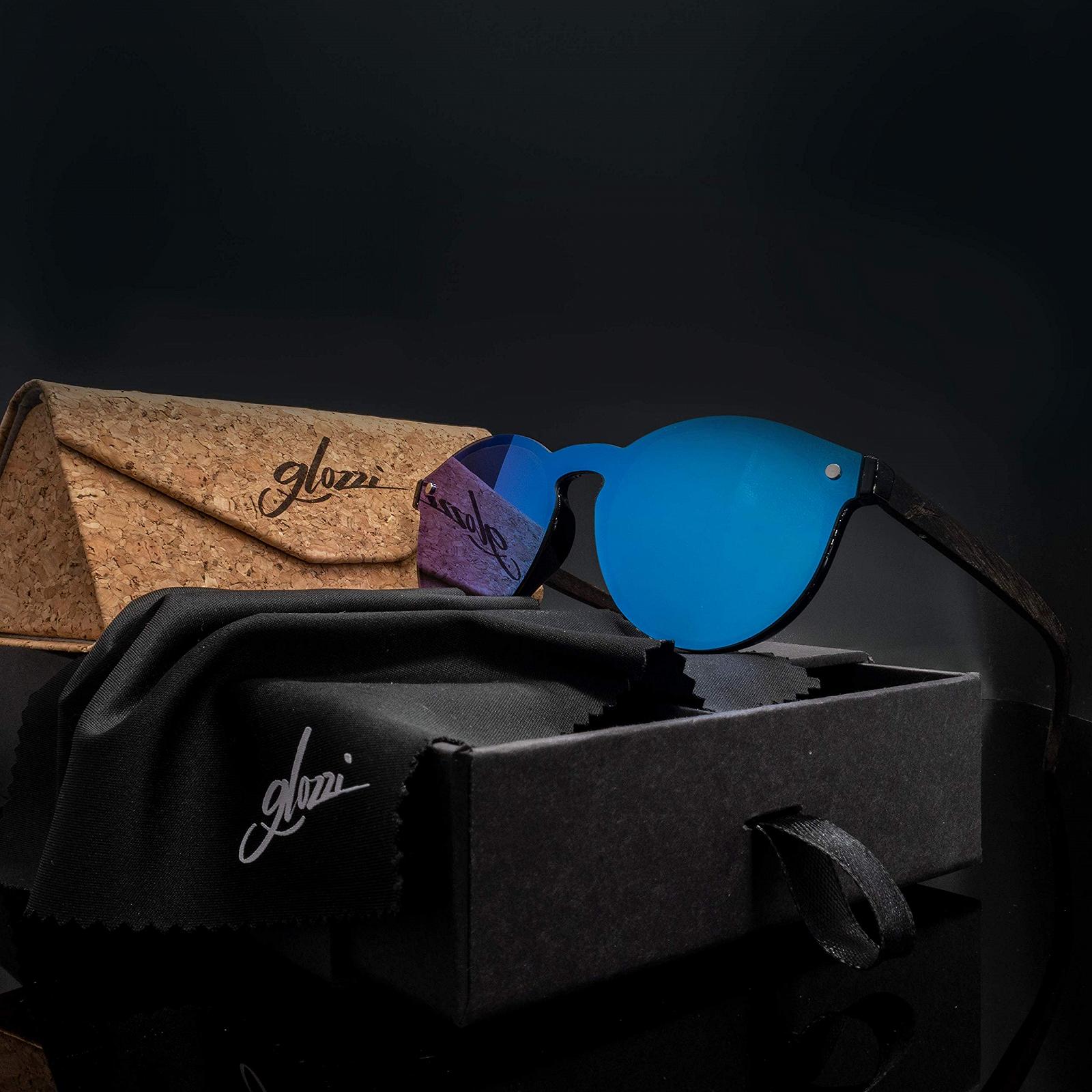 Сонцезахисні окуляри Жіночі Glozzi Поляризовані UV400 Круглі з дерев'яними дужками і чохлом для окулярів з корка, фото №5