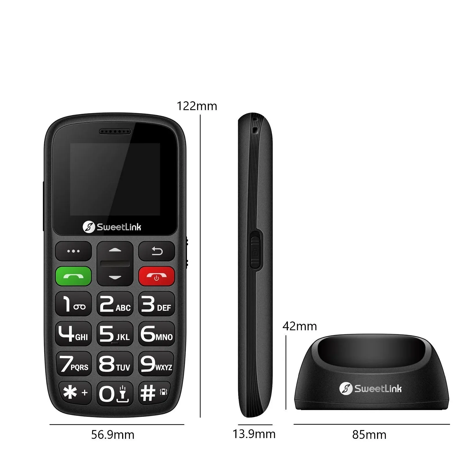 Мобільний телефон SweetLink S2PLUS для літніх людей без контракту - Dual SIM 2G GSM з батареєю 1400 мАг, кнопка екстреного виклику SOS, 1.77-дюймовий дисплей з великими кнопками, зарядна станція та FM-радіо, фото №9