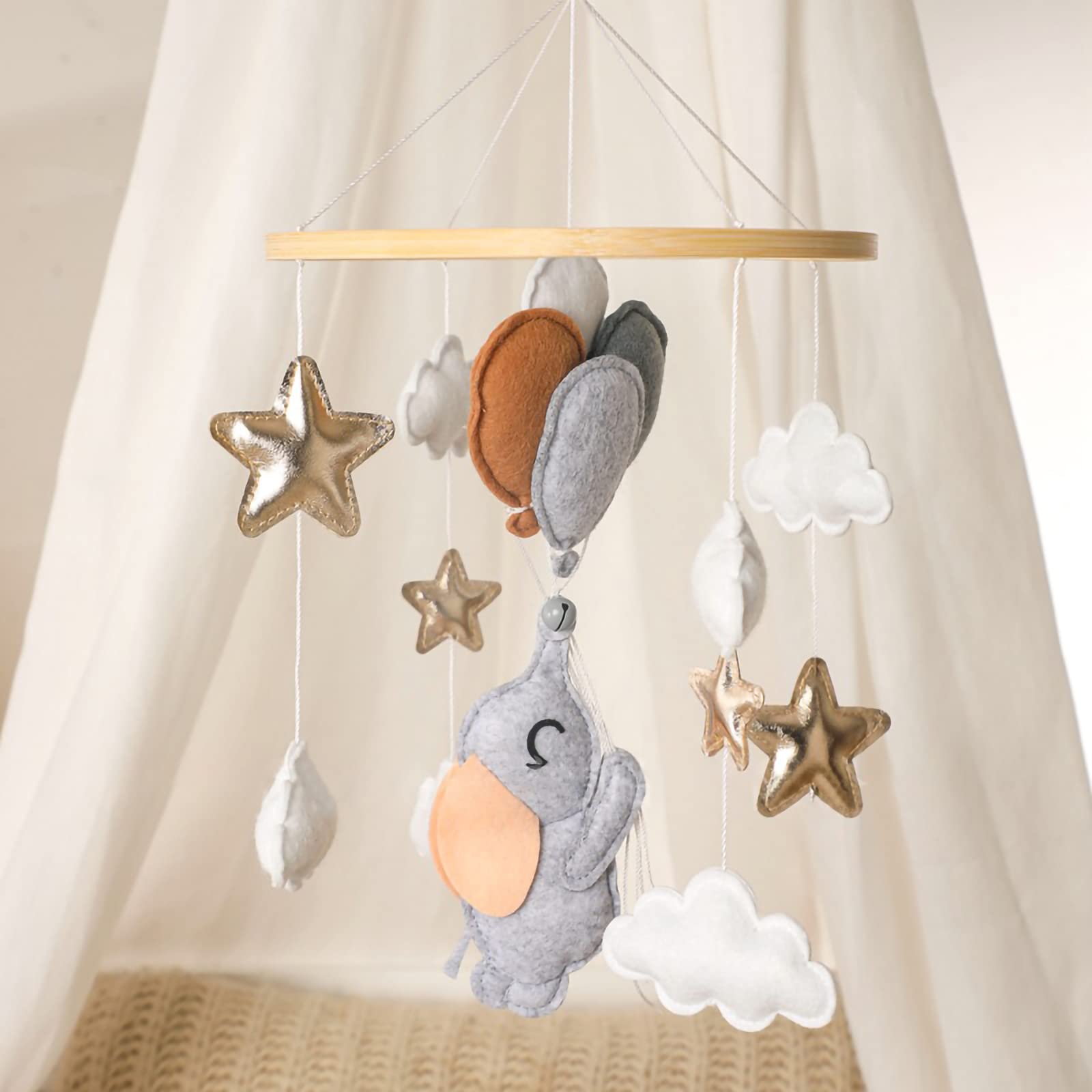 Подвесная игрушка Hava Kolari Mobile Baby Wind Chimes Felt Animals Mobile Baby Wooden Felt Balls Mobile Bed Bell Pendant Elephant, фото №4
