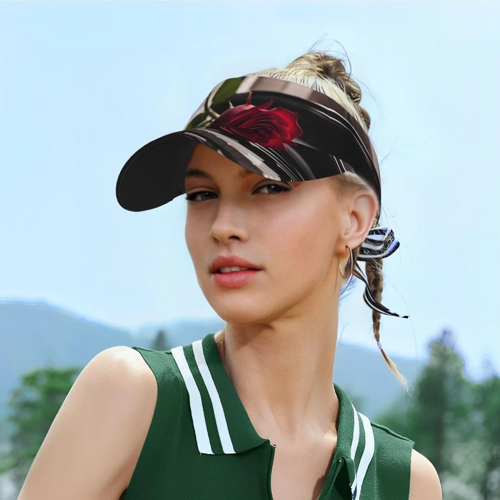 Бейсболка солнцезащитная с принтом красной розы на клавишах пианино унисекс для тенниса и активного отдыха, фото №6