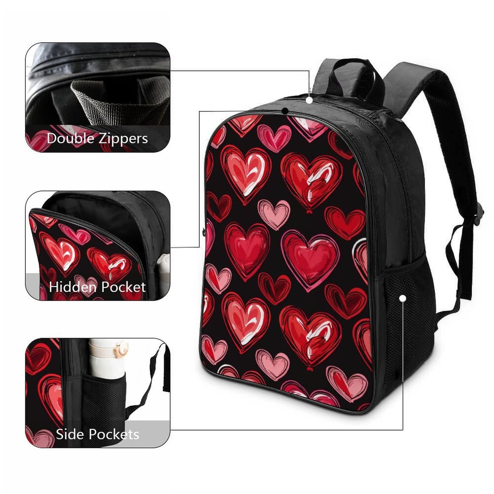 Школьный рюкзак DPEOANEBN Red Heart 40x28x16см, фото №3