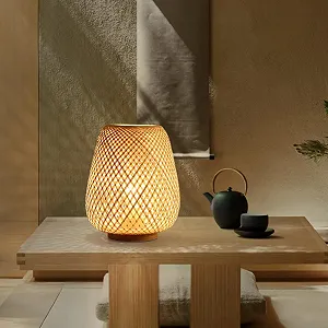 Настільна лампа-ліхтар Bamboo Woven Japanese Style Bamboo Lampshade synthetic.ua - Фото 1